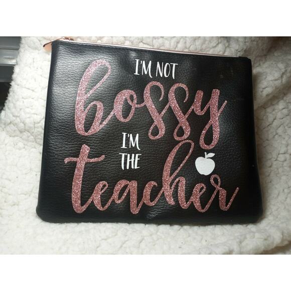 I'm not bossy I'm the teacher Small black clutch with zipper - Picture 1 of 4